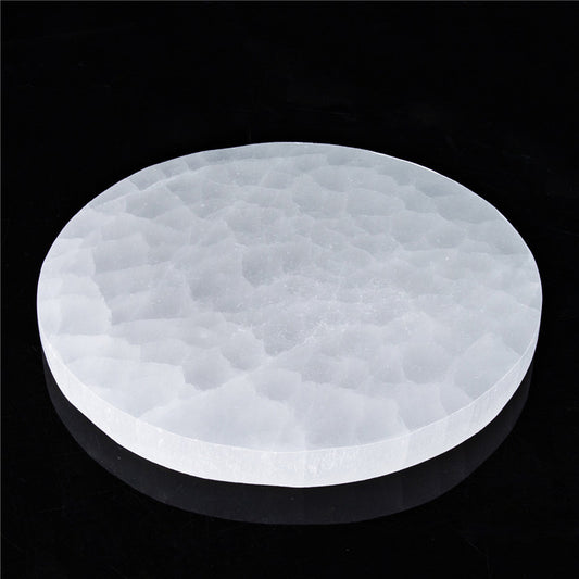 Natural Selenite Slab Geometric Round Coaster Rough Stone
