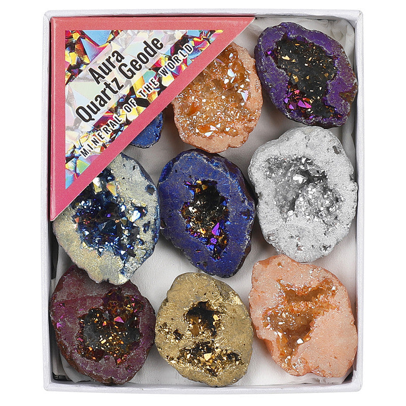 Natural crystal cave hollow agate electroplated colored box set