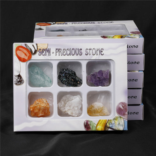 6 types of large-grain crystal mineral ore specimen boxes, raw stone geological teaching materials