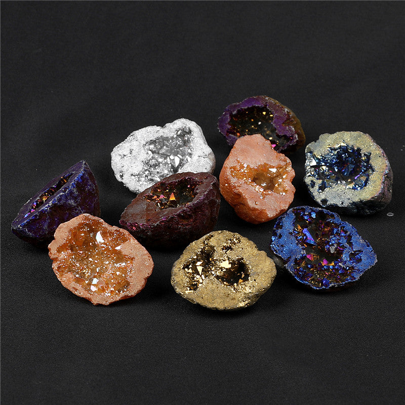 Natural crystal cave hollow agate electroplated colored box set