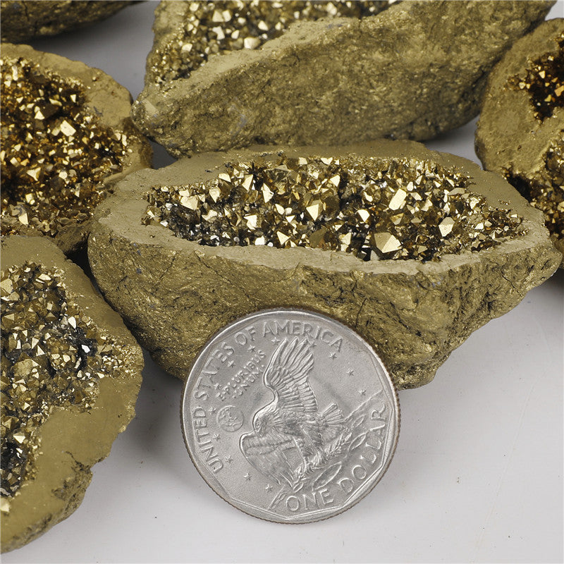 Natural crystal cave agate rough stone electroplated gold boxed