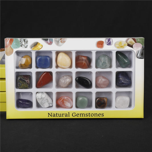 Box of 18 mixed natural crystal tumble stones
