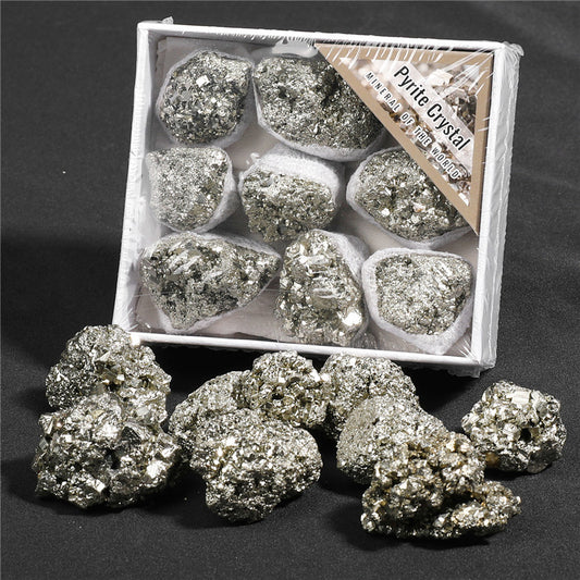 Natural pyrite raw stone crystal cluster, natural color, loose stones, small box