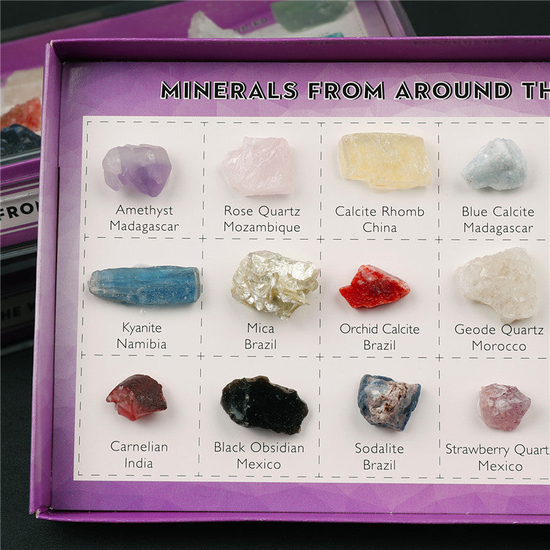 8 types of mineral rough stones, natural crystal mineral specimens, natural geological teaching materials