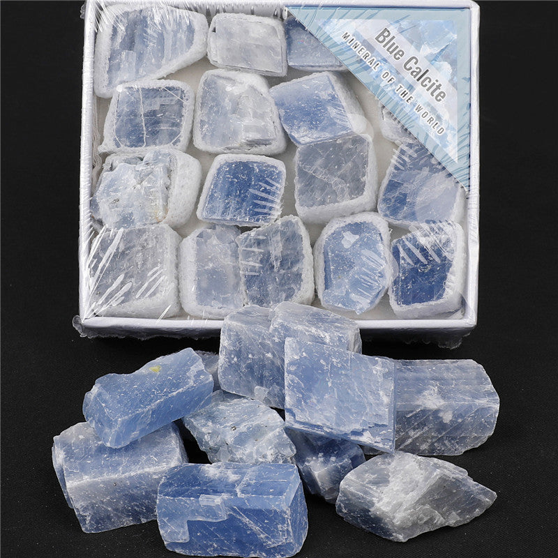 Natural blue kyanite blue calcite rough stone box set