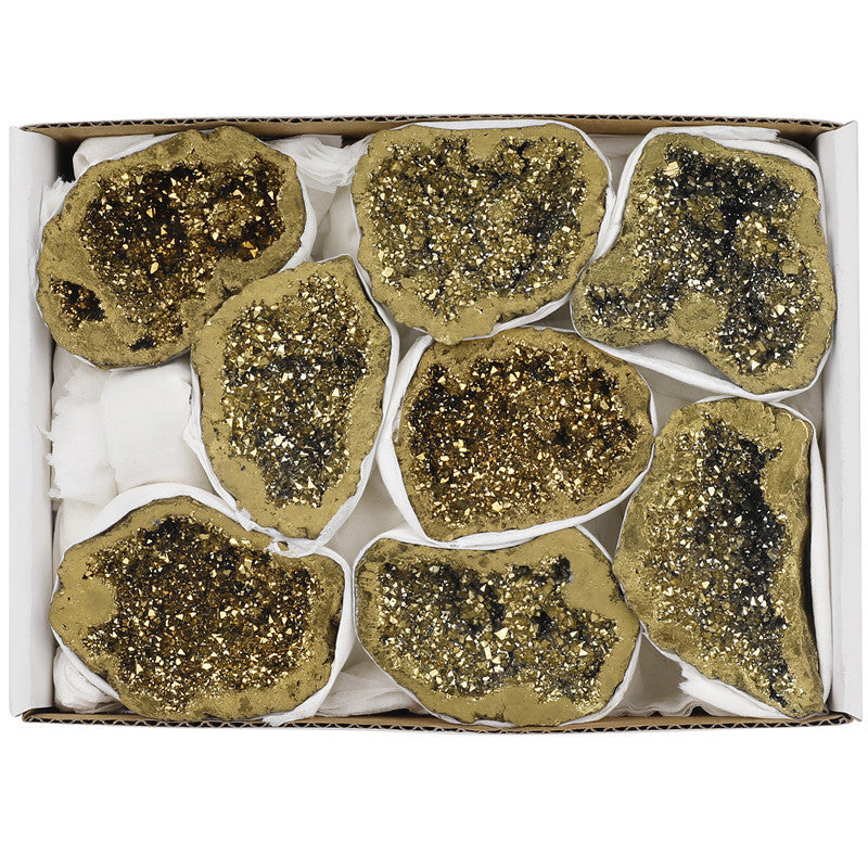 Natural crystal cave agate rough stone electroplated gold boxed