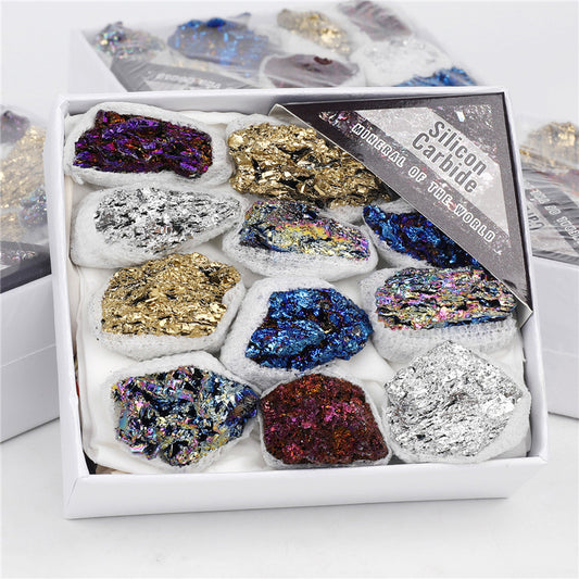 Electroplated colored coal crystal box