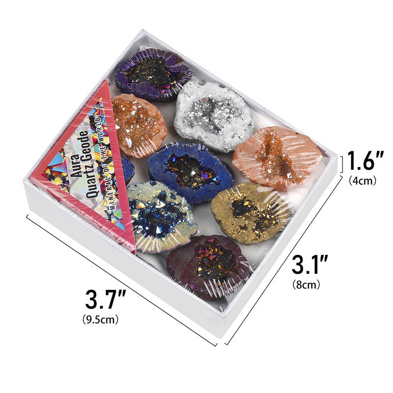 Natural crystal cave hollow agate electroplated colored box set