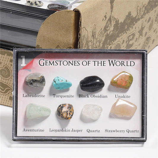 8 types of mineral crystal stones, natural mineral ore specimens, and educational geological information.