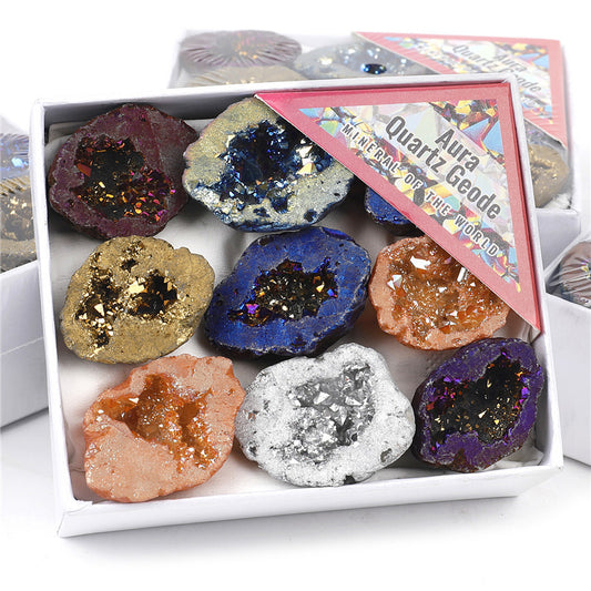 Natural crystal cave hollow agate electroplated colored box set