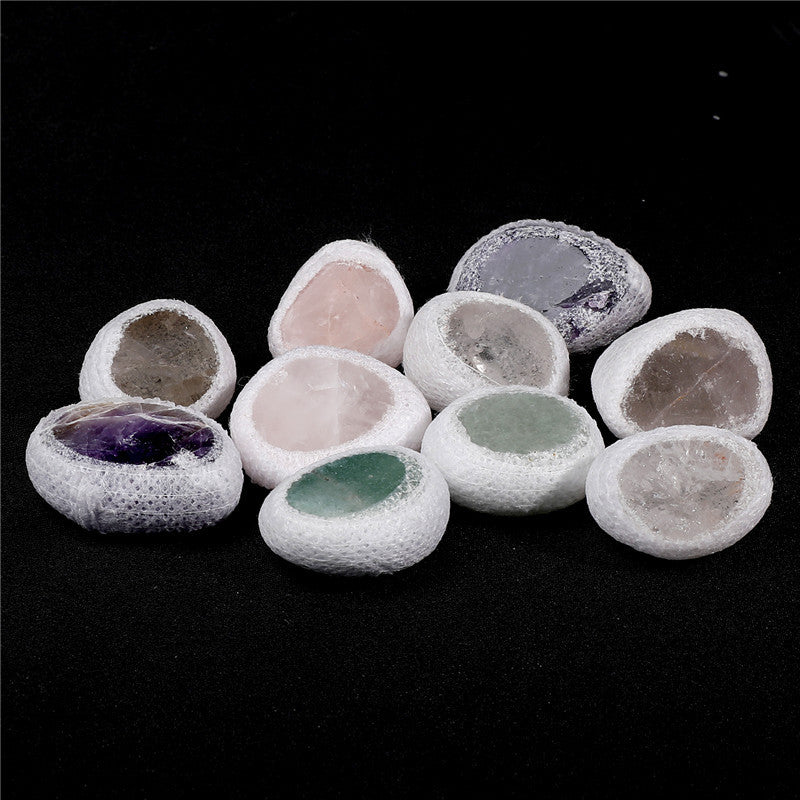Small gift box of natural raw crystal mixed color dragon egg cut stones