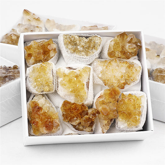 High-quality Grade A natural yellow crystal cluster rough stone box