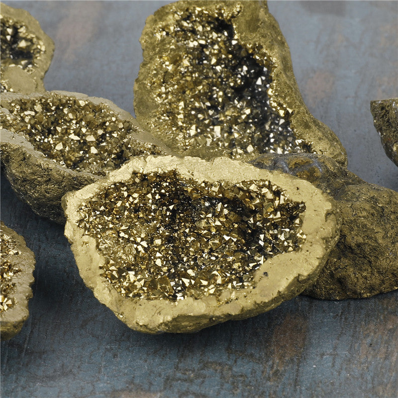 Natural crystal cave agate rough stone electroplated gold boxed