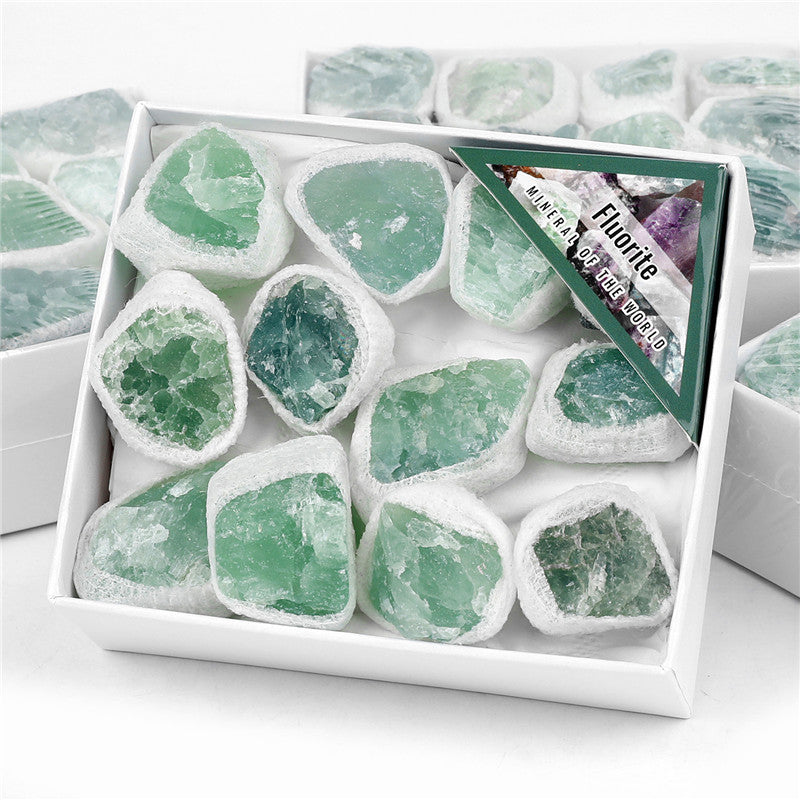 Natural green fluorite rough stone box set