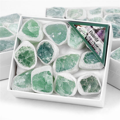 Natural green fluorite rough stone box set