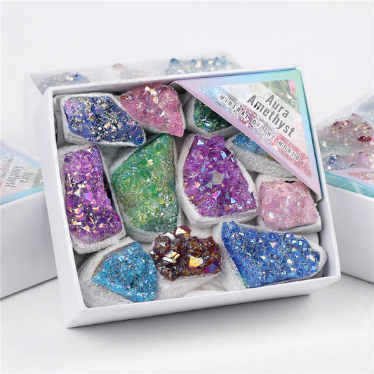 Spray-colored electroplated colored bare stone amethyst block box set