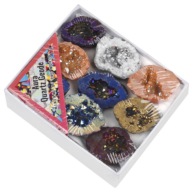 Natural crystal cave hollow agate electroplated colored box set