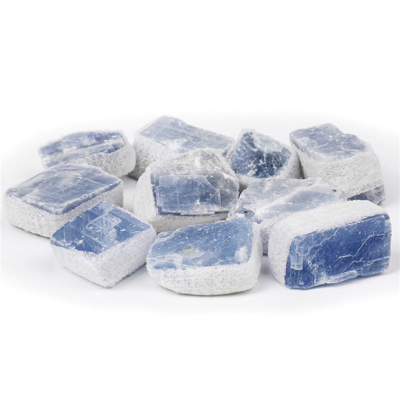 Natural blue kyanite blue calcite rough stone box set