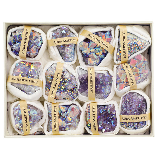 Natural Amethyst Cluster Rough Stone Electroplated New AB Color Amethyst Block Mine Label Gift Box