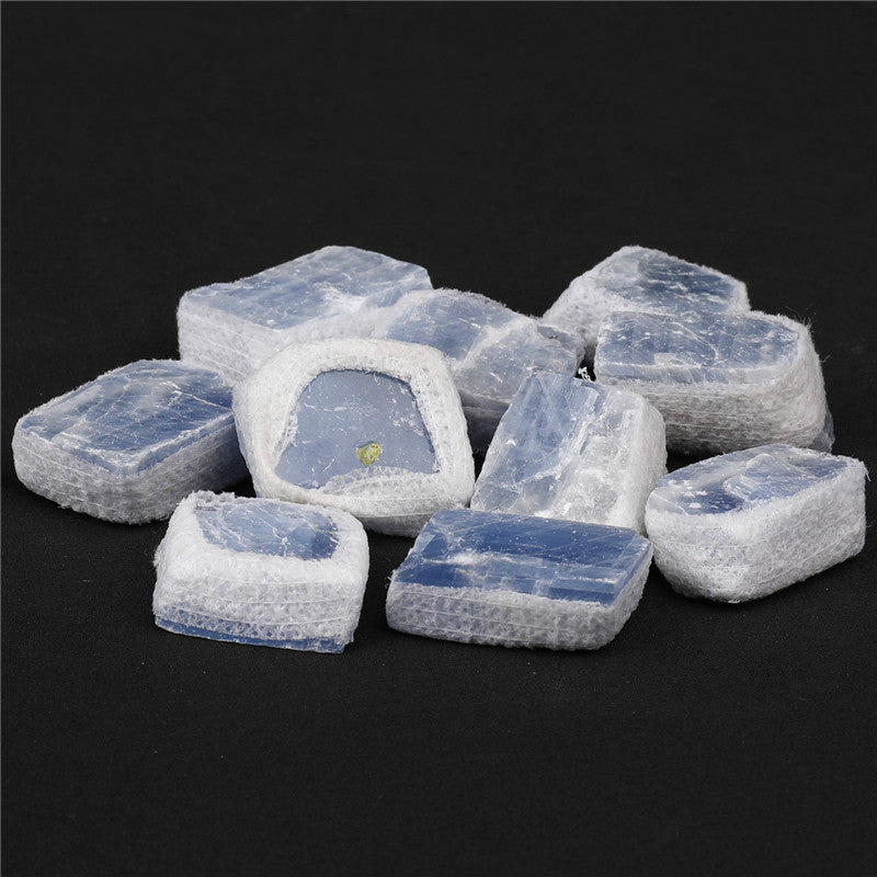 Natural blue kyanite blue calcite rough stone box set