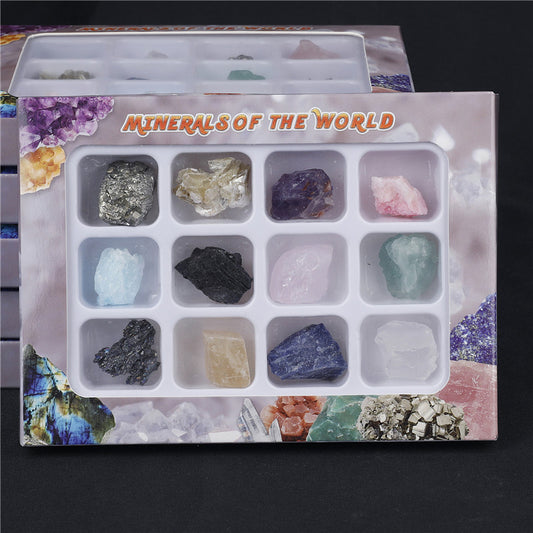 Box of 12 large crystal mineral specimens
