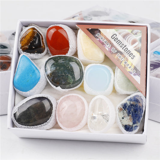 Natural tumbled Stone Crystal Mixed Color Small Gift Box Set