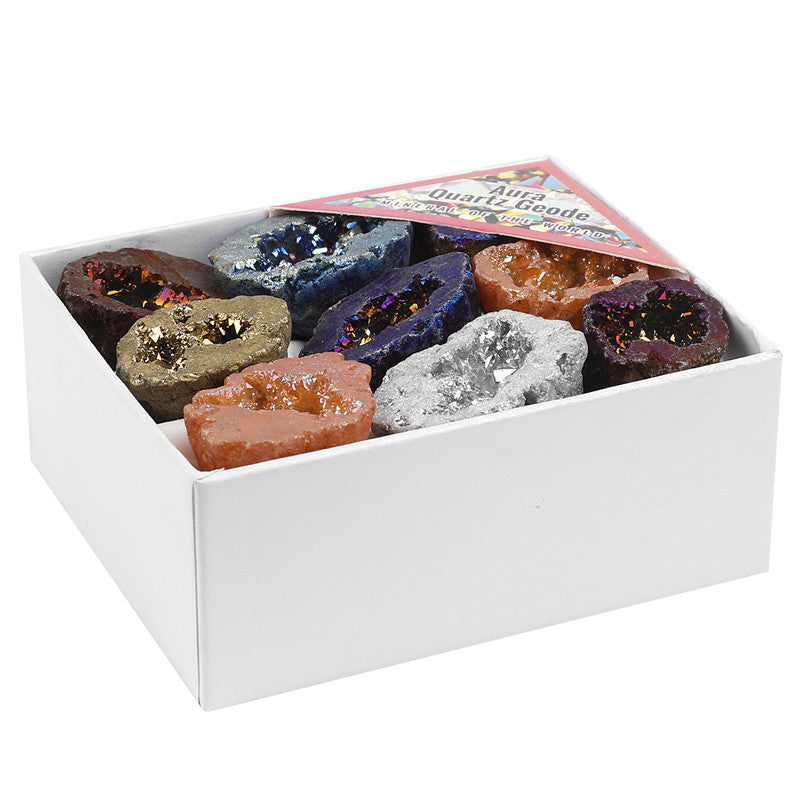 Natural crystal cave hollow agate electroplated colored box set