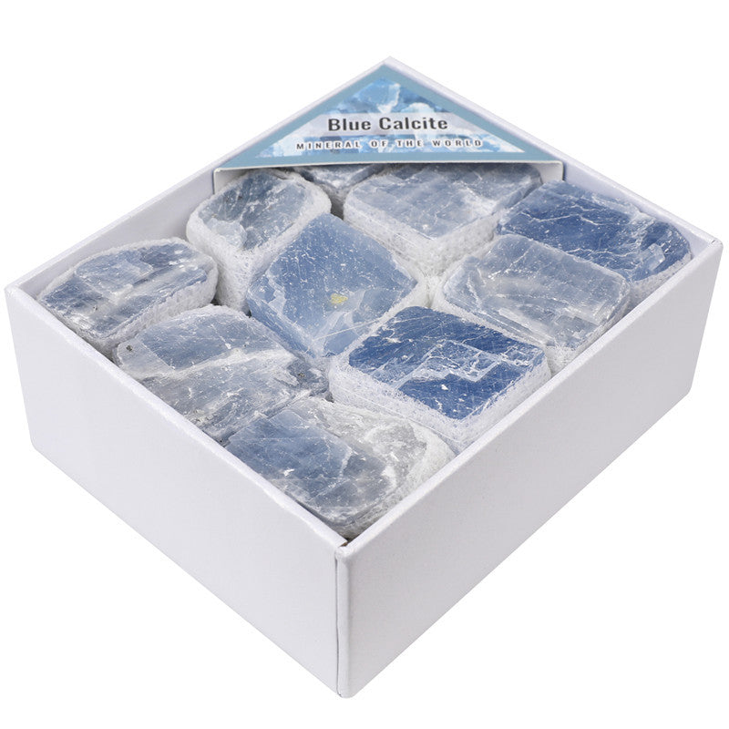 Natural blue kyanite blue calcite rough stone box set