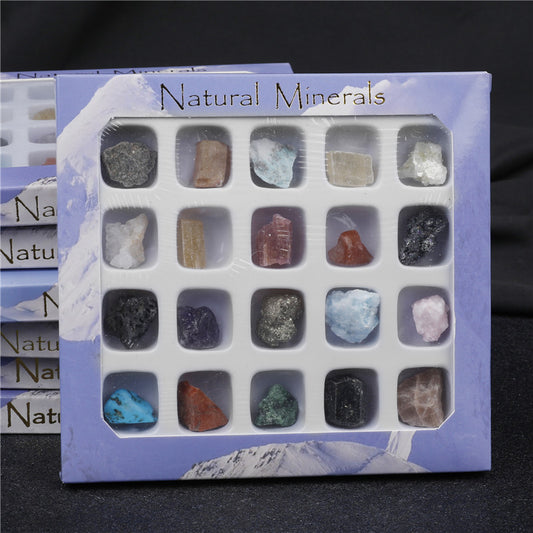 Boxed set of 20 crystal agate mineral specimens