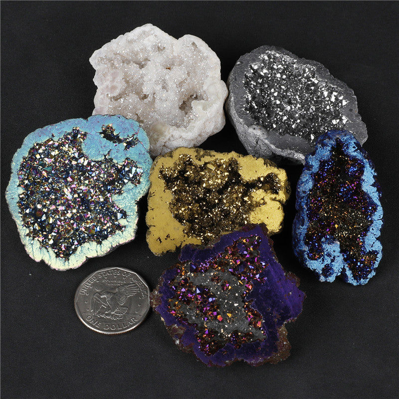 6 colors available, natural crystal cave agate treasure pot raw stone electroplated color box packaging