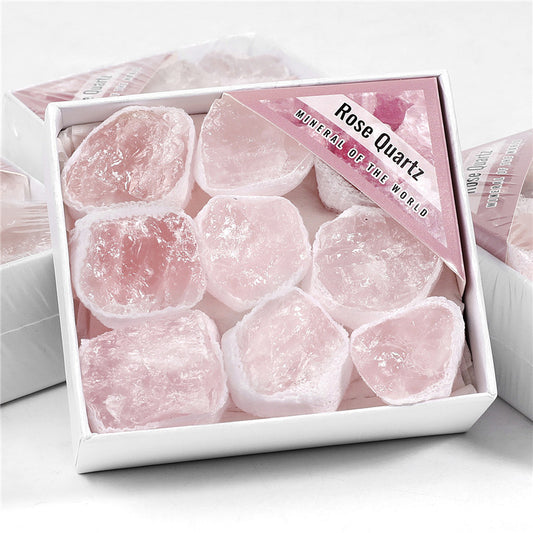 Natural rose quartz rough stone box set
