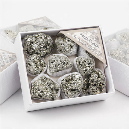 Natural pyrite raw stone crystal cluster, natural color, loose stones, small box