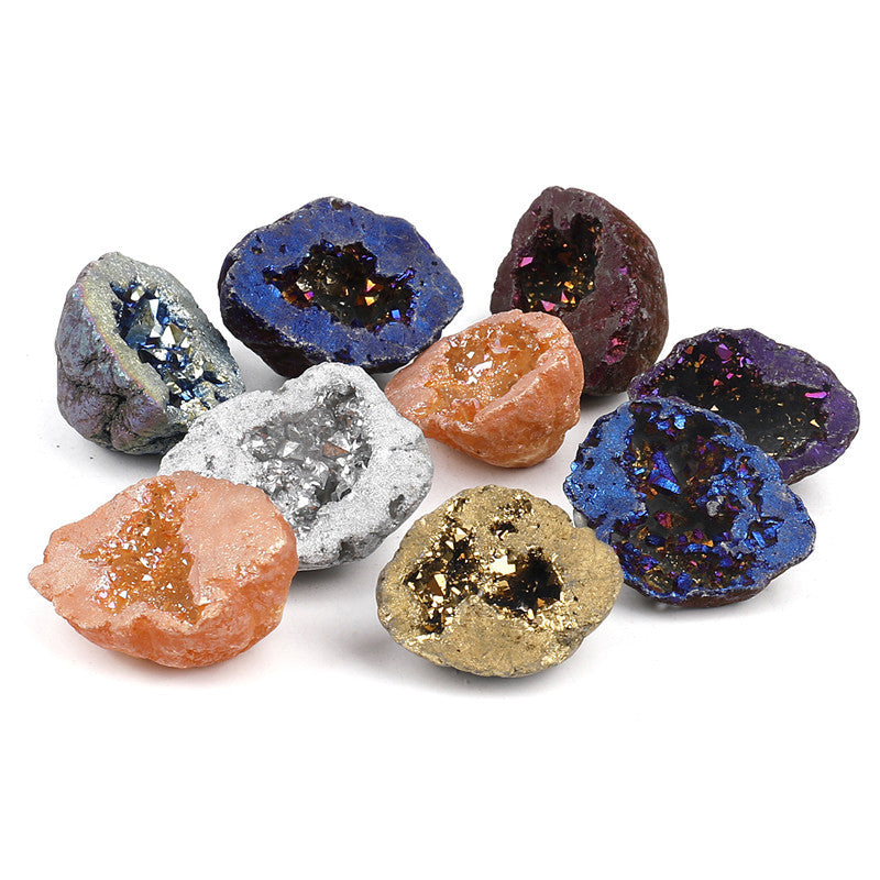 Natural crystal cave hollow agate electroplated colored box set