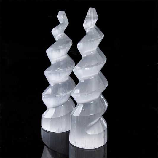 Natural Selenite Unicorn Horn Spiral