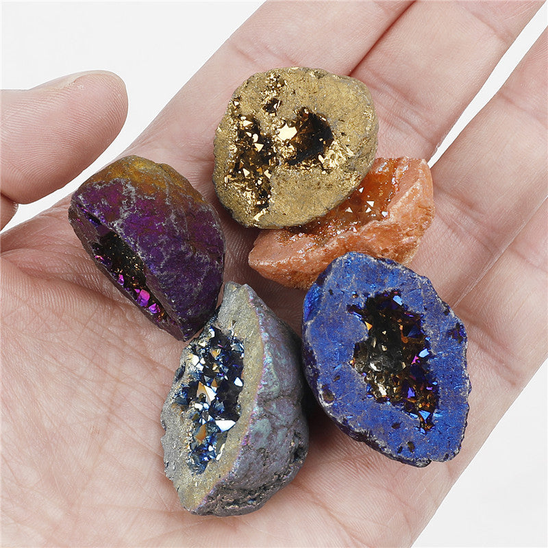 Natural crystal cave hollow agate electroplated colored box set