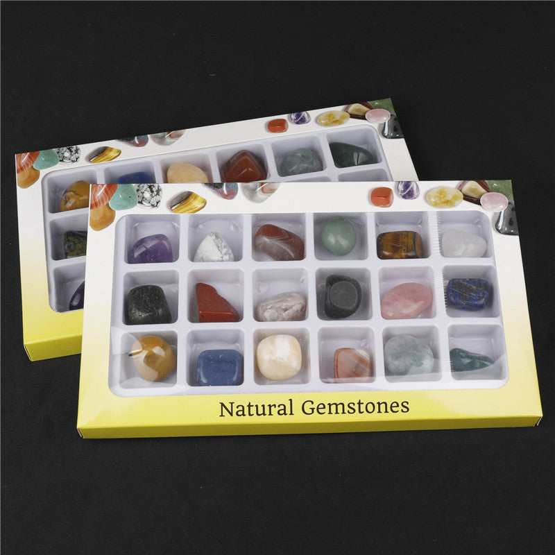 Box of 18 mixed natural crystal tumble stones