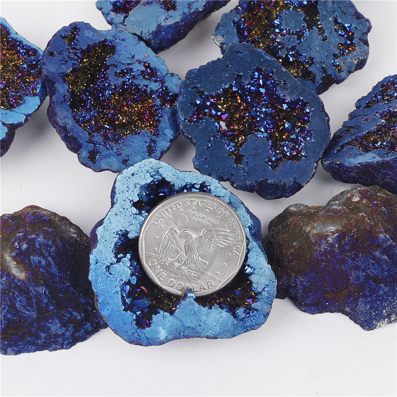 Natural crystal cave agate treasure pot raw stone electroplated blue boxed