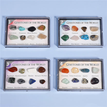 8 types of mineral crystal stones, natural mineral ore specimens, and educational geological information.