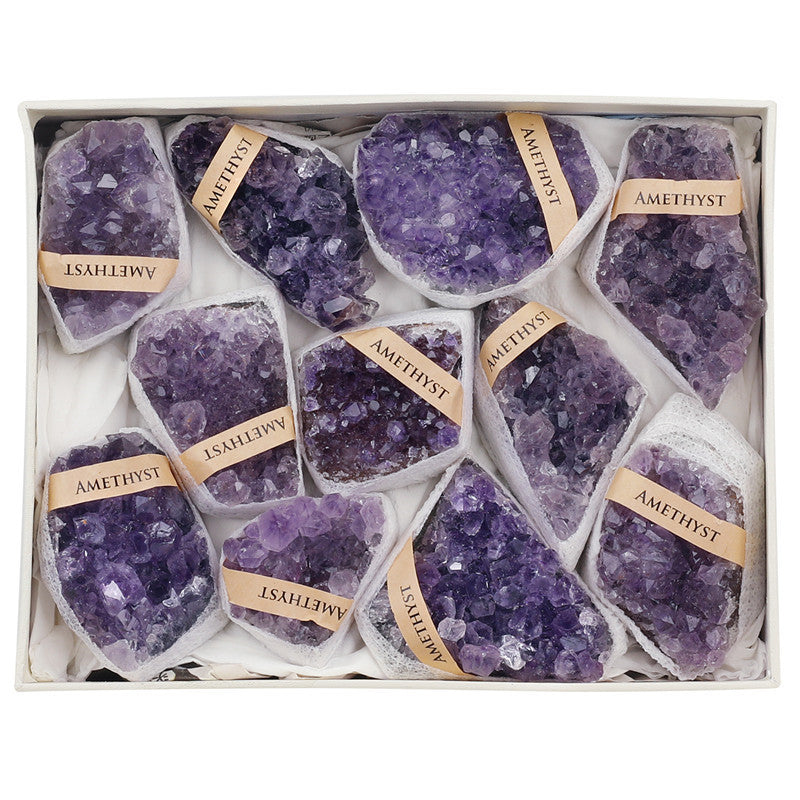 High-quality Grade A Brazilian natural amethyst crystal cluster rough stone box set