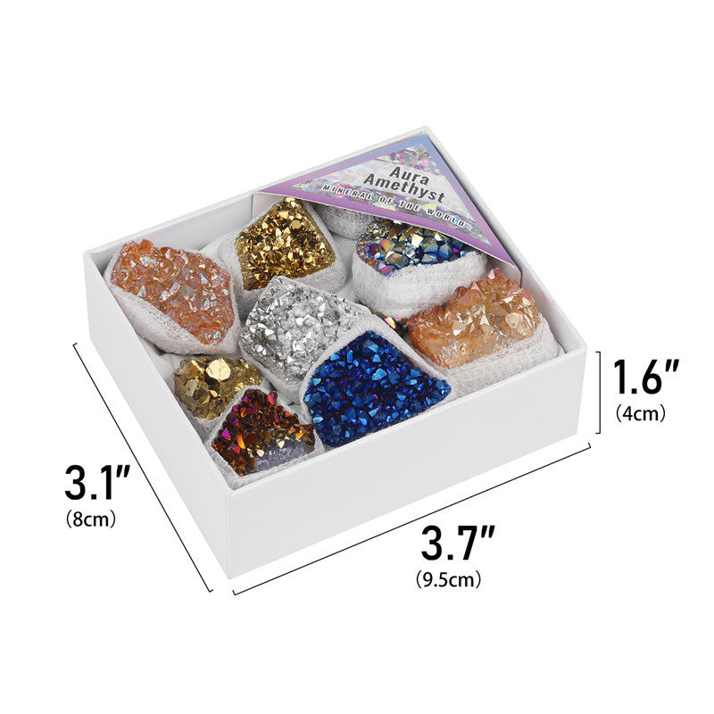 Natural Amethyst Cluster Rough Stone Electroplated Colorful Mixed Box Set
