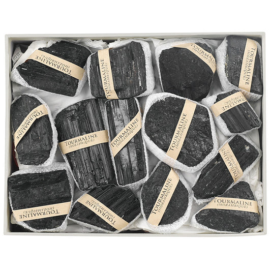 Natural black tourmaline rough stone box set