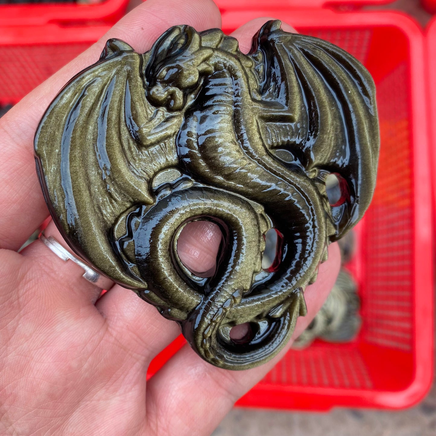 Gold Obsidian Dragon Carving