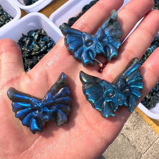 Labradorite Skull Butterfly Engraving