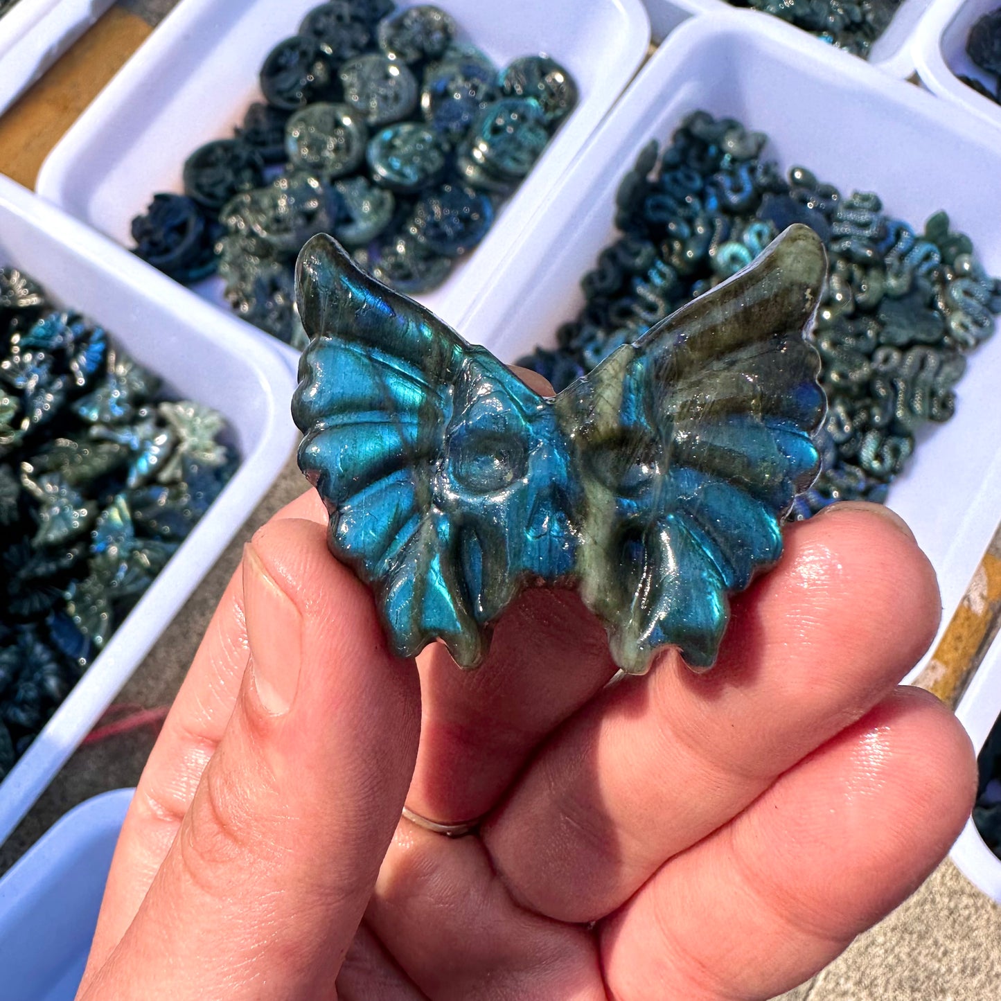 Labradorite Skull Butterfly Engraving